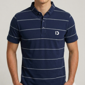 blo tt navy blue grey stripes polo